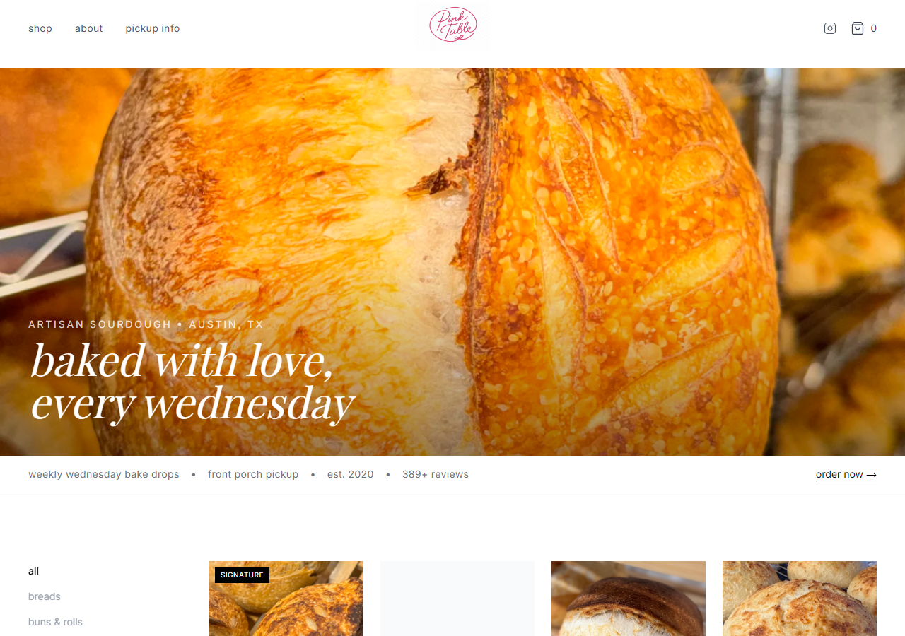 Pink Table Bakehouse website